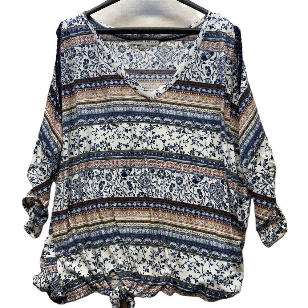 Absolutely Famous Boho Floral Tie‑Front Blouse  Women’s Plus 2X